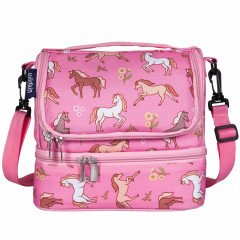 Dual Compartment Lunch Bags - Pink Horses
